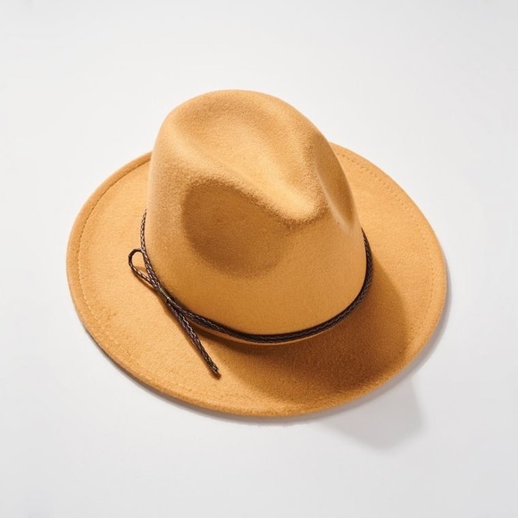 Passion of Essence Accessories - Camel Faux Wool Fedora Adjustable Hat
